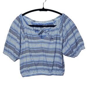 Madewell - Striped Blue Crop Top Blouse - Women's XS - Excellent